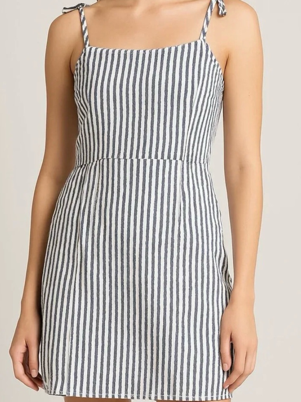 Old Navy - Blue and White Striped Tie Strap Linen Blend Mini Dress